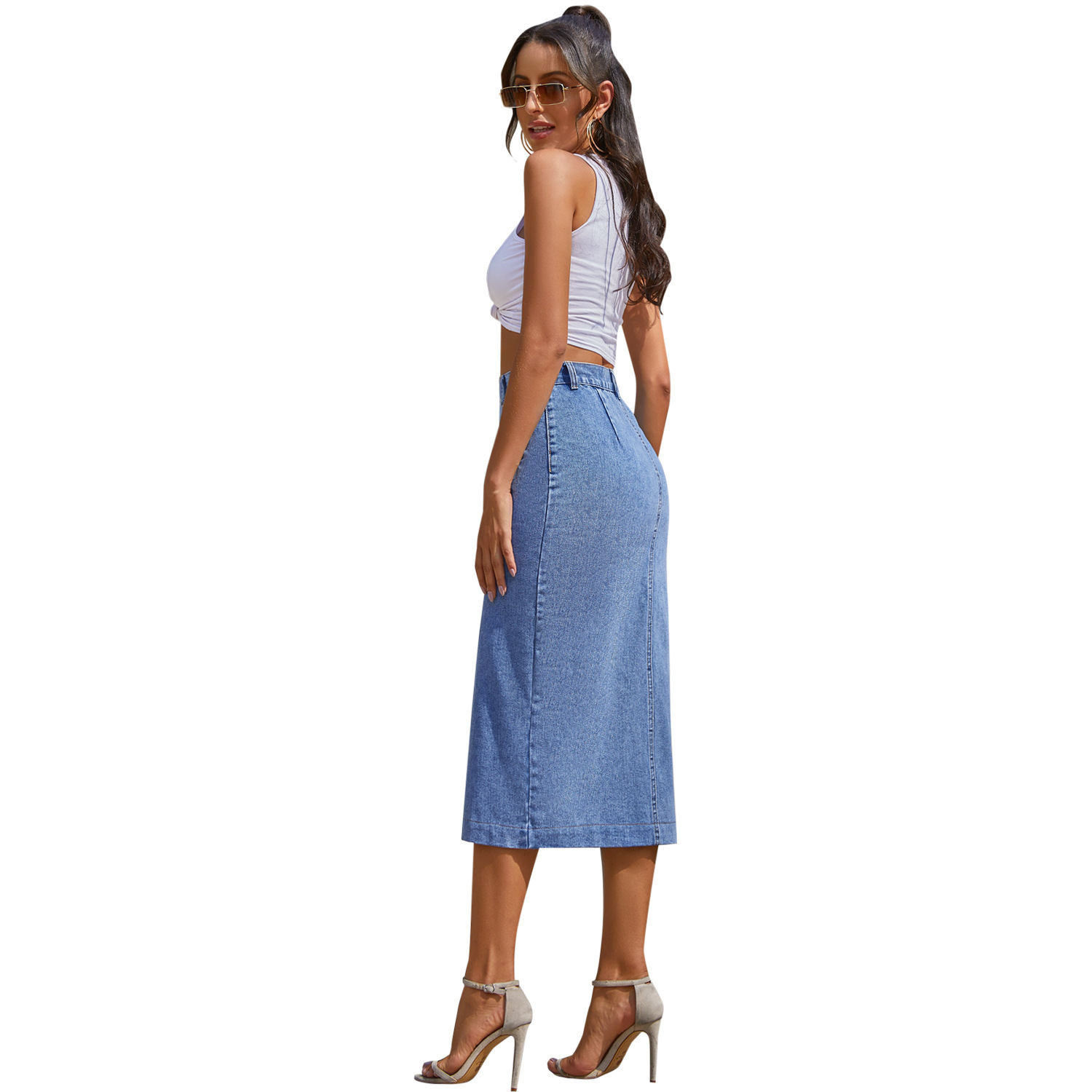 Denim button down midi skirt main image 1